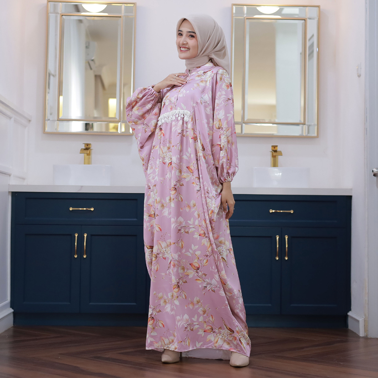 Gamis Dress Lebaran Wanita Motif Floral - Gambar 2