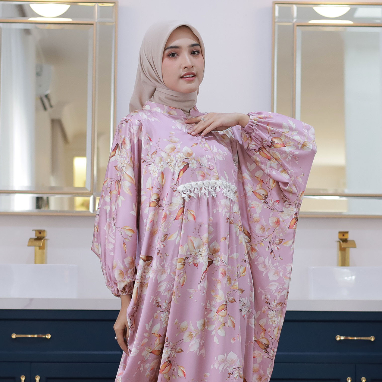 Gamis Dress Lebaran Wanita Motif Floral - Gambar 3