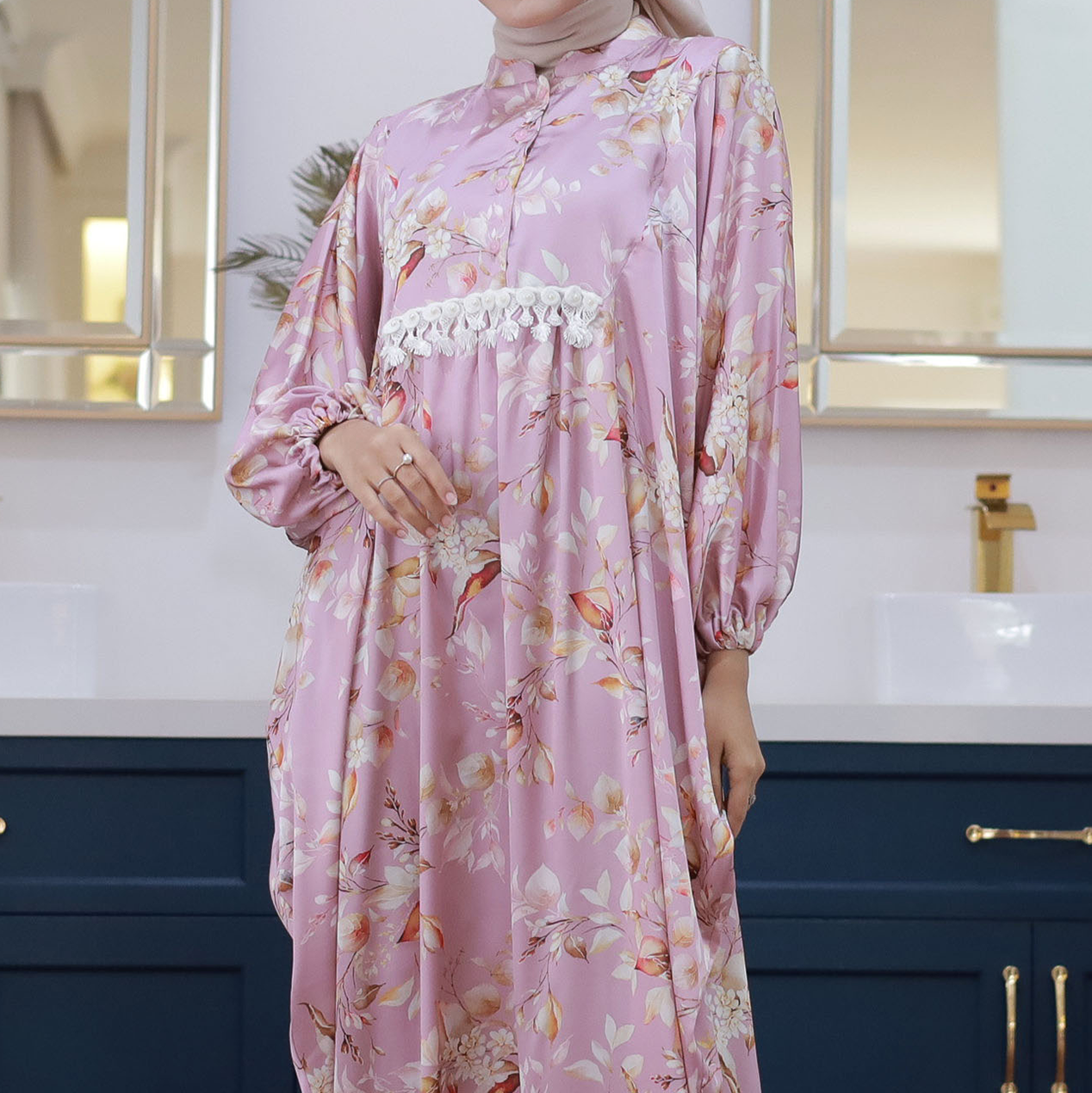 Gamis Dress Lebaran Wanita Motif Floral - Gambar 5