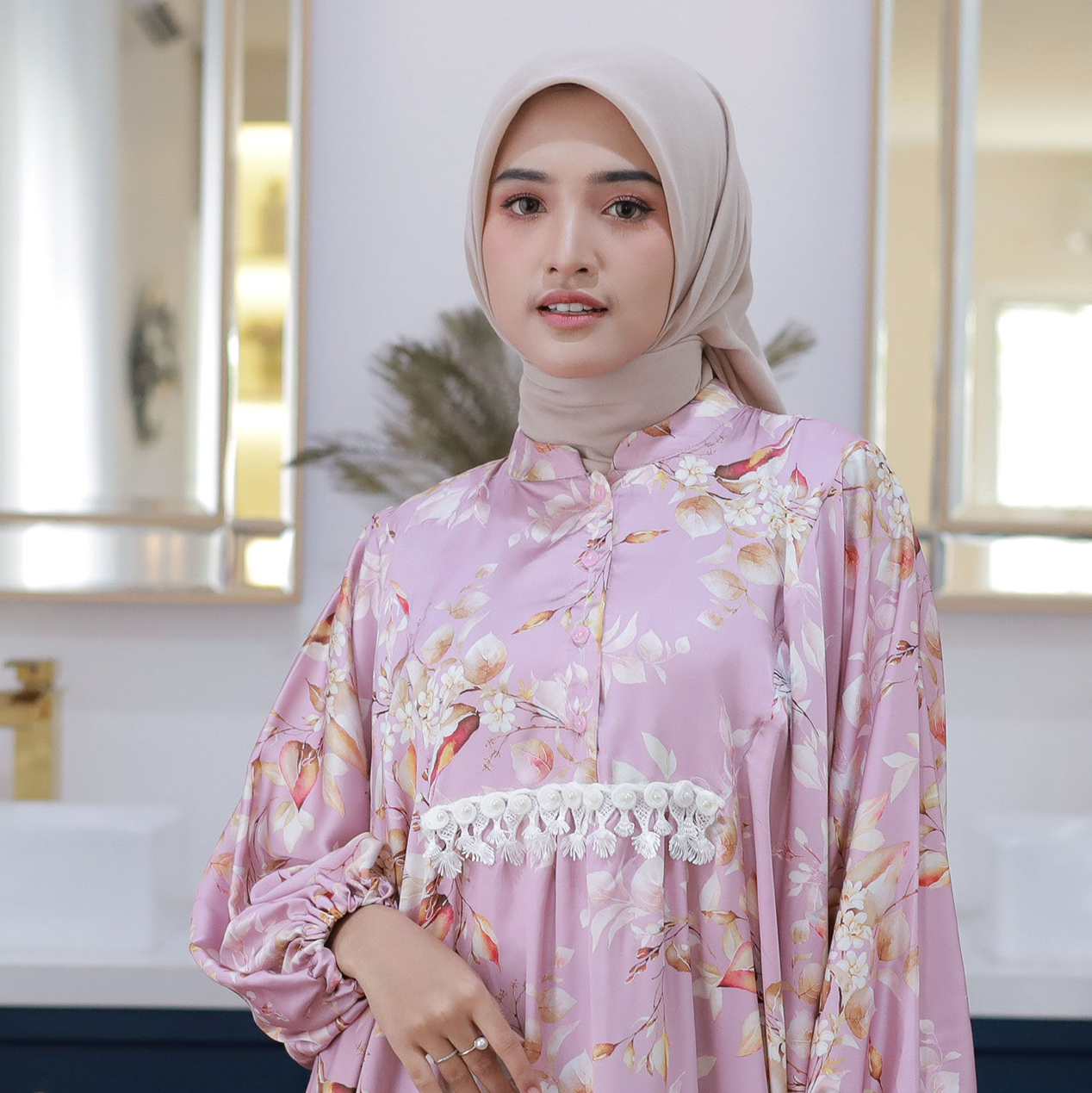 Gamis Dress Lebaran Wanita Motif Floral - Gambar 4