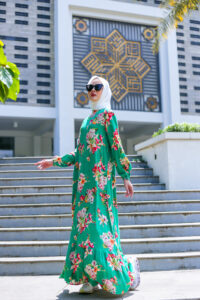 gamis hijau bunga