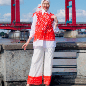 Setelan Jumputan Blouse Merah Putih