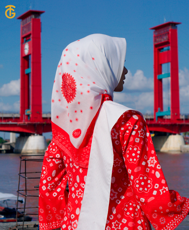 Setelan Jumputan Tunik Merah Putih - Gambar 3