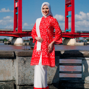 Setelan Jumputan Tunik Merah Putih