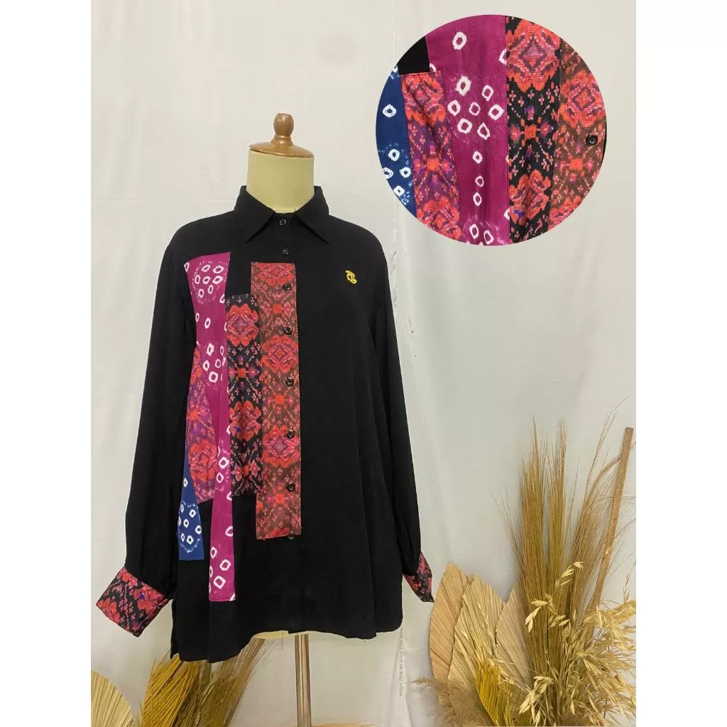 Blouse Rayon Kombinasi Motif Ubur Ubur